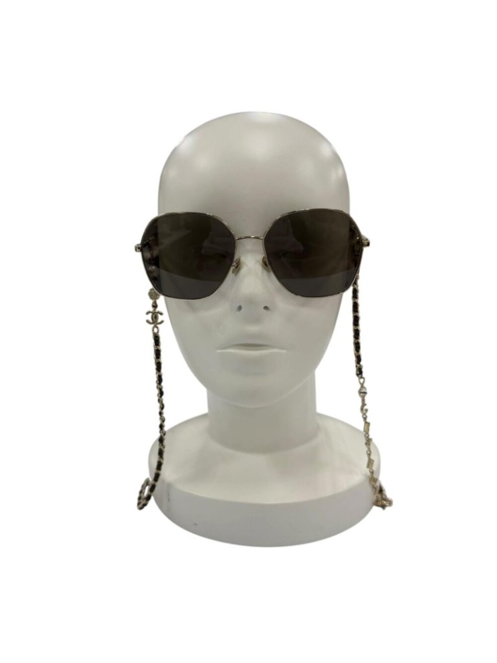Chanel CC Logo Hexagon Chain Sunglasses Gold Black Demo Lens Eyewear - Picture 4 of 16